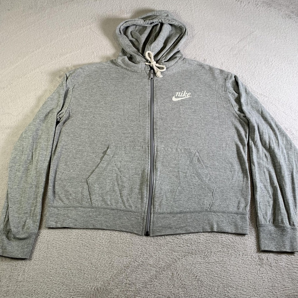 Nike Hoodie Womens Medium Gray Lightweight Full Zip Jersey Sweatshirt CJ1694-063